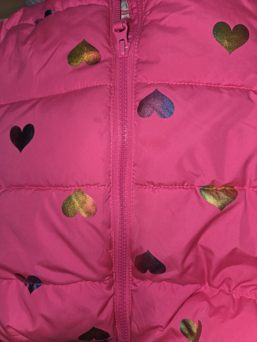 The Children's PLACE Hot Pink Heart Puffer Coat with Faux Fur Hood 12-18M
